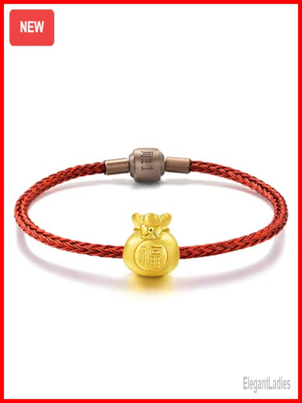 999 24K Solid Gold Fortune Bag Charm Bracelet Handcrafted Brushed Finish